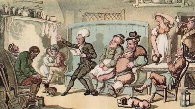 Dr. Syntax Reading his 'Tour' in the The Dun Cow, by Rowlandson