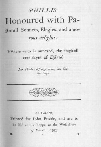 Title page of 	Phillis, by Thomas Lodge.