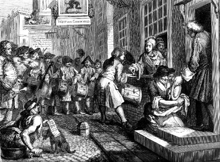 Industry and Idleness. Plate 5. The Industrious Apprentice out of his Time and married to his Master's daughter.