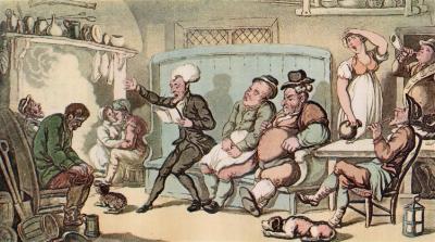 Click to enlarge Dr. Syntax Reading his 'Tour' in the The Dun Cow, by Rowlandson