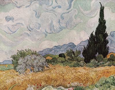 Wheatfield with cypresses