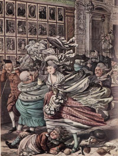 Click to enlarge A Windy Day outside Bowle's Print Shop by Dighton